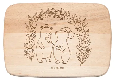 Produktbild von Mr. & Mrs. Panda Schneidebrett Bären Hochzeit - Transparent - Geschenk, Frühstücksbrett, Trauung, Hochzeitsgeschenk, Holzbrettchen, Holzbrett, Zur, jausenbrett