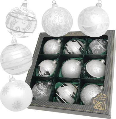 Immagine prodotto di Palline per albero di Natale, decorazioni natalizie, vetro, diametro 8 cm, confezione da 9 pezzi, colore argento