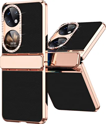 Produktbild von Handyhülle für Huawei P50 Pocket, Scharnierschutz, Luxus Galvanisierter Litschi Glänzender Diamant Schutzhülle Schwarz