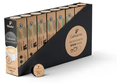 Produktbild von Tchibo Cafissimo Vorratsbox Caffè Crema entkoffeiniert Kaffeekapseln, 80 Stück – 8x 10 Kapseln (Kaffee, mild mit feinem Aroma), nachhaltig & fair gehandelt