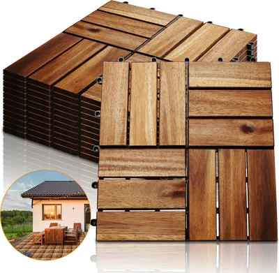 Produktbild von Wolketon 2m² Wood Tiles Acacia Mosaic Terrace Tile 30x30 cm Tile Plug-in System Mosaic Cut-to-Size Terrace Balcony -certified