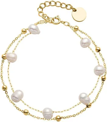 Produktbild von Zweireihiges Damenarmband von JEWLIX aus Edelstahl, gold, Perlen