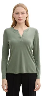 Produktbild von TOM TAILOR Damen Longsleeve im Material-Mix, 13182 - Pale Bark Green, XXXL