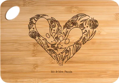 Produktbild von Mr. & Mrs. Panda Frühstücksbrettchen Mäuse Herz - Transparent - Geschenk, Brett, Lieblingsmensch, Maus, Freundin, Hochzeit, holzschneidebrett, Schneidebrett, Verheiratet