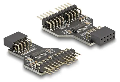 Produktbild von DeLOCK USB 2.0 Hub 9 Pin Pfostenbuchse zu 2 x 9 Pin Pfostenstecker, 9 pin USB 2.0, 2 x 9 pin pin header, Schwarz
