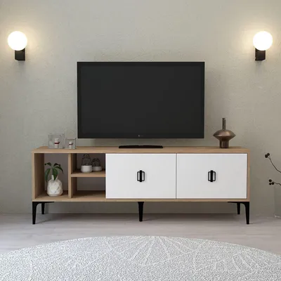 Productafbeelding van Skye Decor, hoogwaardige TV-standaard (3-delig) in saffier eikenhout, 100% melamine