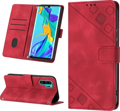 Obrázek produktu pro Pouzdro pro Huawei P30 Pro Embossed Flipové kožené pouzdro se stojánkem Red