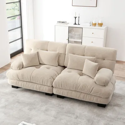 Produktbild von STILVORA Cloud Ecksofa mit Massivholzrahmen und Chenille-Stoff, Doppelsofa mit 2 Lendenkissen Loungesofa mit 2 Dekokissen, Wohnzimmersofa für Wohnzimmer, Chenille