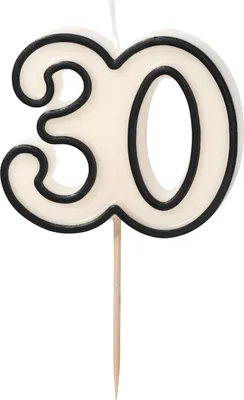 Image de Bougie d'anniversaire numéro 30 Bougie numéro 5,5cm Blanc / Noir