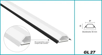Produktbild von HEXIM Fenstersprossen weiß 1 & 2 Meter - selbstklebende Glassprossen aus PVC Kunststoff, Dichtungslippen(steil & ausgestellt) in grau und schwarz - HJ GL27(2000x27x13mm, schwarze Lippe)