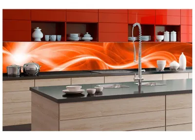 Produktbild von Küchenrückwand Folie selbstklebend ABSTRAKTE MALEREI IN ORANGE 350 x 60 cm - Klebefolie - Dekofolie - Spritzschutz für Küche -