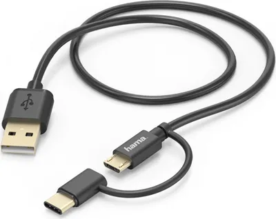 Produktbild von 2in1-Micro-USB-Kabel mit USB-Type-C-Adapter, 1 m, Schwarz (00178327)