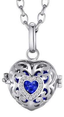Produktbild von Morella Damen Schutzengel Halskette Edelstahl 70 cm mit Anhänger Herz Liebe und Klangkugel Zirkonia blau Ø 16 mm in Schmuckbeutel