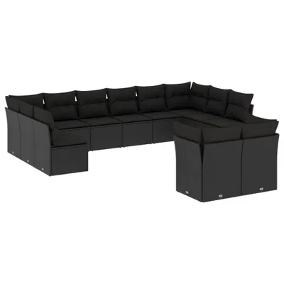Produktbild von vidaXL 12-tlg. Garten-Sofagarnitur mit Kissen Schwarz Poly Rattan