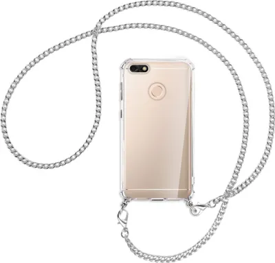 Produktbild von Handykette Backcover-Schutzhülle mit Band (Metall silberfarben) für Huawei P9 lite mini, Y6 Pro 2017 - silberfarbene Kette