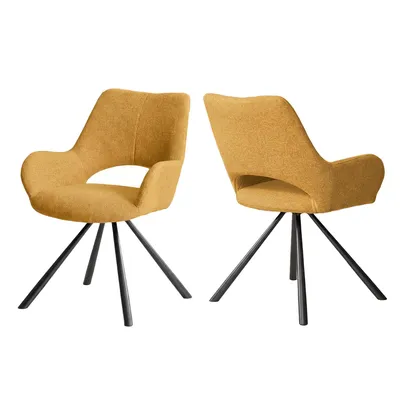 Image de Meubles Cosy : lot de 2 chaises de salle à manger modernes en tissu jaune avec pieds en métal noir - BETH