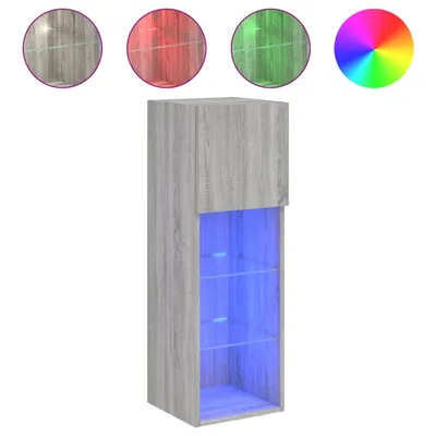 Image de vidaXL Armoire TV avec lampes LED Gris Sonoma 30,5x30x90 cm