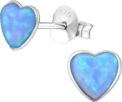 Produktbild von 925 Sterling Silber Ohrstecker Herz synthetischer Opal in verschiedenen Farben Farbe - Blau