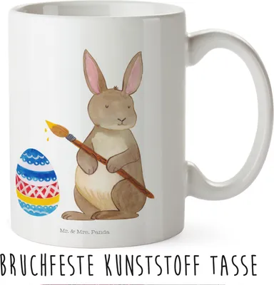 Produktbild von Mr. & Mrs. Panda Mehrwegbecher Hase Eier Malen - Weiß - Geschenk, Kinderbecher, Plastikbecher, Trinklernbecher, Frohe Ostern, Pott, Kaninchen, Ostergrüße, Osterhase