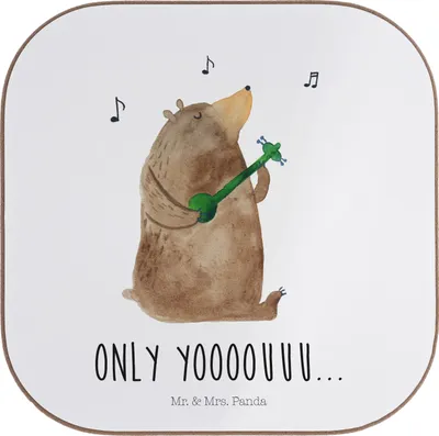 Produktbild von Mr. & Mrs. Panda Untersetzer für Gläser Bär Gitarre - Weiß - Geschenk, Tassenuntersetzer, Tassen, Tasse, gläseruntersetzer, Teddy, Tischuntersetzer
