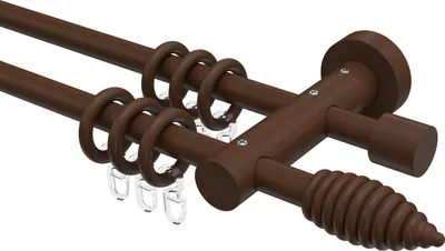 Produktbild von Interdeco Gardinenstange / Vorhangstange Nussbaum lackiert, Typ Adrian Asta (Rillenform), 16 mm Ø 2-läufig, 100 cm