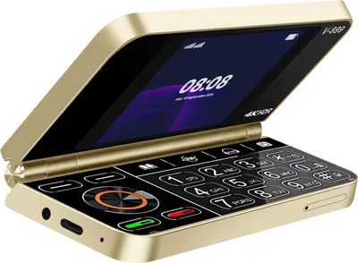 Produktbild von Avizar, flipový telefon 2G s duálním displejem, dvě SIM karty, baterie 1350 mAh, zlatý