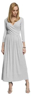 Produktbild von Damen Mittellanges Wickelkleid Raffungen V-Ausschnitt 3/4 Ärmel; Graumeliert/M (38)