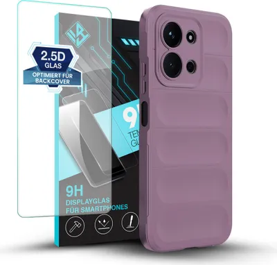 Produktbild von Handy Hülle für Xiaomi Redmi 15C mit 9H Displayglas Displayschutz Plus Grip Case Cover Schutzhülle Softgrip Farbe: Violett
