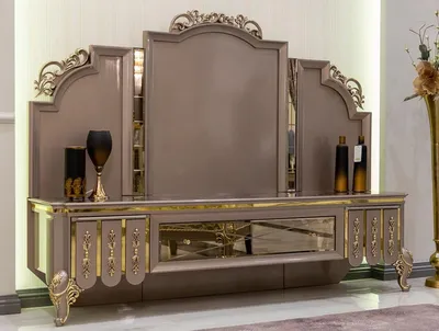 Produktbild von Casa Padrino Luxus Barock TV Schrank Schwarz / Grau / Gold 214 x 52 x H. 164 cm - Massivholz Schrank - Wohnzimmerschrank - Edel & Prunkvoll