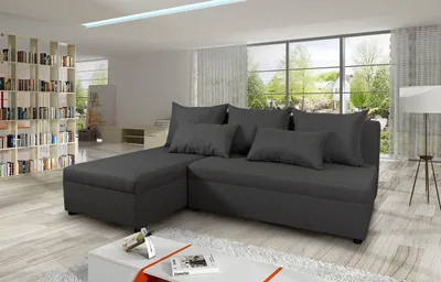 Produktbild von Ecksofa Pono mit Schlaffunktion und Bettkasten - L-Form Couch, Couchgarnitur, Eckcouch, Sofa, Bettsofa, L-Form Couch, Schlafsofa (Dunkelgrau (Sawana 05))