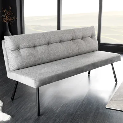 Produktbild von riess-ambiente Moderne Sitzbank BIG GEORGE 160cm grau Samt Strukturstoff Federkern schwarz Metall Esszimmer Polsterbank Bank Dekobank