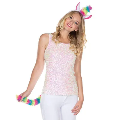 Produktbild von Damen Einhorn Set Haarreif Schwanz bunt Märchen Karneval Fasching