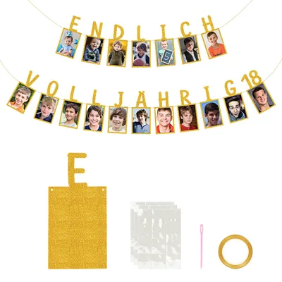 Geburtstagsgirlande 18. Geburtstag, gold, Fotogirlande