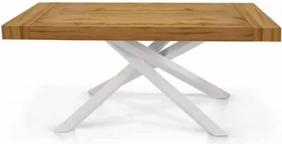 Immagine prodotto di Milani Home - tavolo da pranzo allungabile 160-210-260 x 90 x 75 cm, legno naturale e bianco, piano in legno e struttura in acciaio