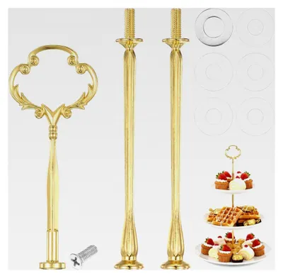 Produktbild von Etagere Set 3-stöckig Goldener Metall Tortenständer für Kuchen, Obst und Snacks