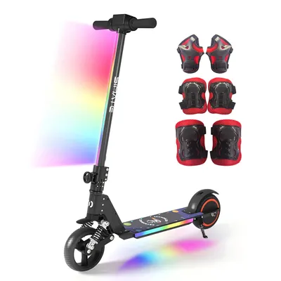Produktbild von Elektroroller Kinder mit Schutzausrüstung, Elektroscooter Für 6–12 Jahre, 130W, 14 km/h, 5–8 km, LED-Display, Stoßdämpfer, Klappbar E-Scooter Schwarz
