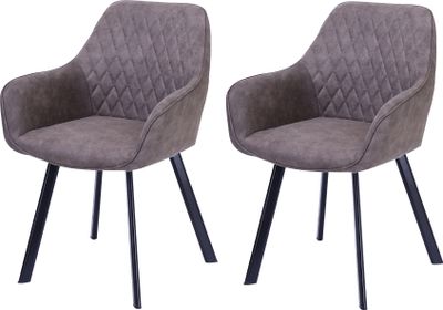 SalesFever Polsterstuhl 2er Set mit Armlehnen | Bezug Microfaser | Gestell Metall schwarz | Rautensteppung im Rückenbereich | B 56,5 x T 63 x H 83 cm | taupe