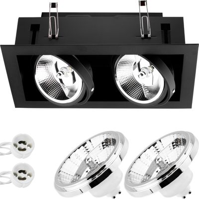 LUMILED reflektor wpuszczany reflektor wpuszczany lampa sufitowa reflektor sufitowy prostokątny czarny w zestawie 2x żarówka LED ES111 GU10 gniazdo 15 W ciepła biel 3000K aluminium