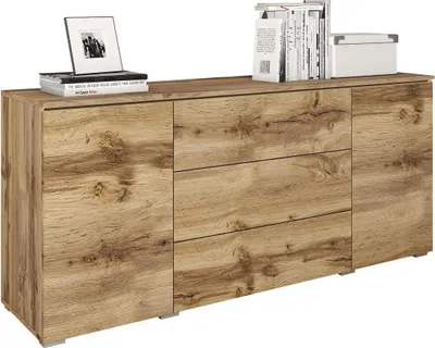 Produktbild von MIRJAN24 Kommode Vera, Griffloses Öffnungssystem, Sideboard, Stilvoll Highboard Schrank (Farbe: Wotan / Wotan, ohne Beleuchtung)