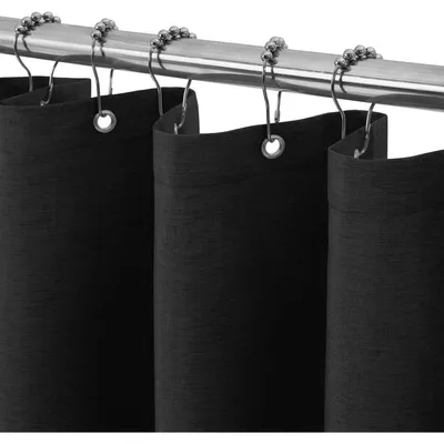 Obrázek produktu pro Závěs do sprchy, len, 92 x 182 cm, černý, s kovovými kroužky, voděodolný, textilní