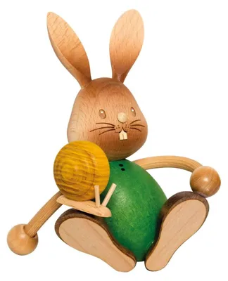 Osterhase mit Schnecke, 11 cm, Holzfigur, handgefertigt