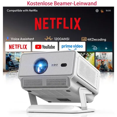 Produktbild von 4K Beamer Heimkino Projektor mit Autofokus WiFi Bluetooth 1920x1080 1200 ANSI Lumen HDMI USB Deckenprojektion Tischprojektion tragbar