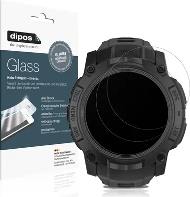 Produktbild von 2x Schutzfolie für Garmin Instinct 3 Solar Tactical Edition 50mm matt - Anti-Shock 9H Folie dipos Glass Kunststoffglas