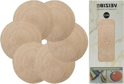 Productafbeelding van Famanu set van 6 placemats - handgeweven - van ramie - 38 cm - beige