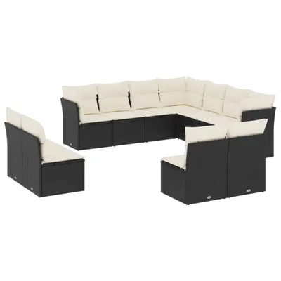 Produktbild von vidaXL 11-tlg. Garten-Sofagarnitur mit Kissen Schwarz Poly Rattan