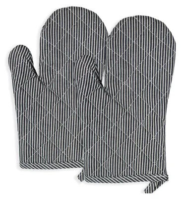 Produktbild von 2er Set Ofenhandschuhe aus Baumwolle, 18x28 cm, s/w-gestreift