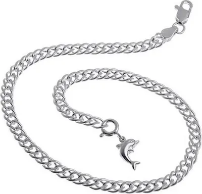 Produktbild von SILBERKETTEN STORE Zwillingspanzerfußkette 4,5mm mit Delfin -echt 925 Silber, Länge 29cm - 29cm