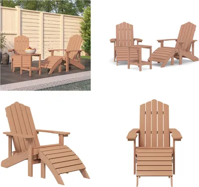 Produktbild von vidaXL Adirondack Gartenstühle mit Hocker & Tisch HDPE Braun - Gartenstuhl - Gartenstühle - Outdoor Stuhl - Gartensessel