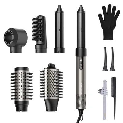 Produktbild von MCURO 6-in-1 Warmluftbürste mit 6 Aufsätzen,Airflow Lockenstab, Föhn & Negativ-Ionen Haarstyler für Glätten,Volumen & Locken,inkl. Aufbewahrungstasche