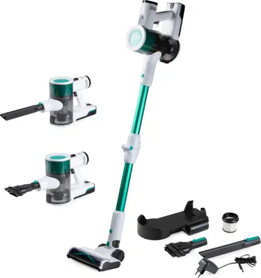 Produktbild von PRIMO PR510SV 3-in-1 Stielstaubsauger Kabellos - Beutelloser Staubsauger - Staubbuster - Flexiblem Griff - Weiss/Grün